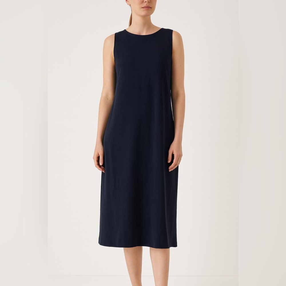 Eileen Fisher 100% Silk Black Sleeveless Dress, Size Medium